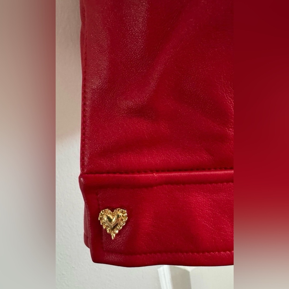 St. John Sport Genuine Leather Red Moto Jacket Women Sz XL - Picture 6 of 13